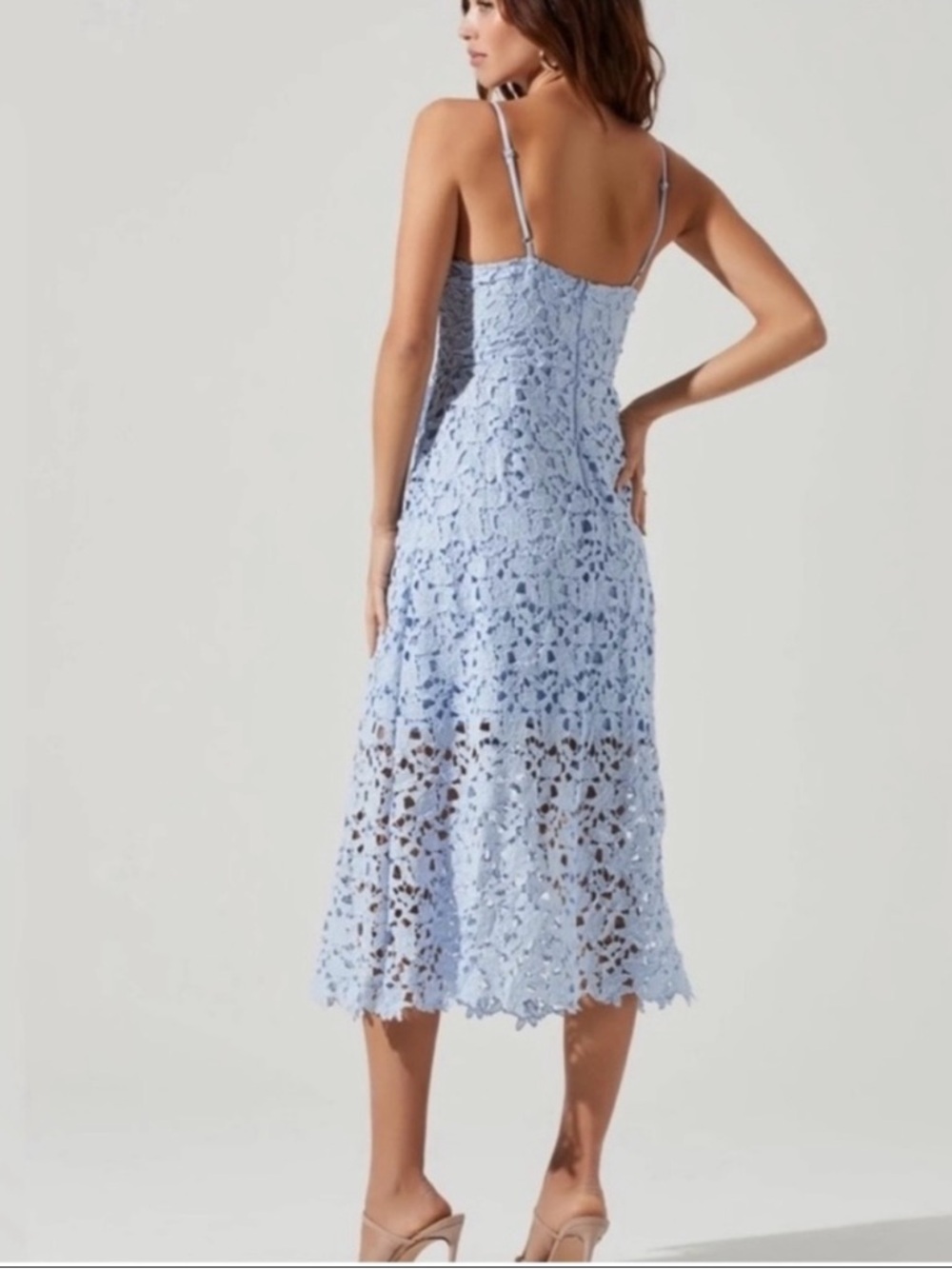 Astr Light Blue Lace Midi Dress - Picture 3 of 15